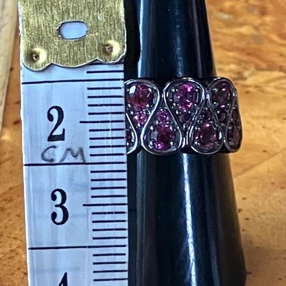 Natural Raspberry Garnet Black Rhodium Over Sterling Silver Ring Size 8 - Picture 8 of 10